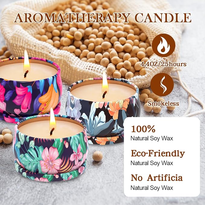 3 Pack Home Scented Candles - Strong Cloves, Roses & Freesias Candle, 2.5 Oz, 100% Soy, Non-Toxic, Small Candle Set for Aromatherapy & Gifts, Prizes for Adults, Baby Shower Prizes