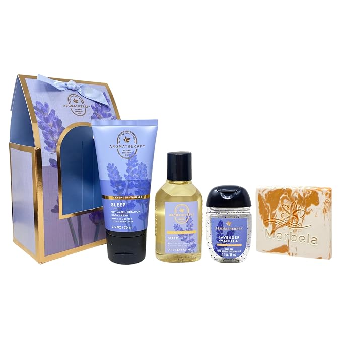 Bath & Body Works Lavender + Vanilla Mini Body Cream, Wash, Hand Gel & Soap