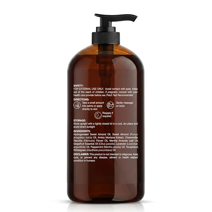 Botanic Hearth Soremuscle Massage Oil 8 Fl Oz| Refreshing, Relaxing Massage Oils for Muscle Relaxing & Joint Comfort | Made with Natural Oils | for All Skin Types, for Men & Women