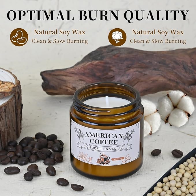 Scented Soy Candle - 100% Natural Soy Wax, Recyclable Frosted Glass Jar & Metal Lid, Thoughtful Gift for Book Enthusiasts, Cozy Reading Ambiance Candle (4OZ, American Coffee)