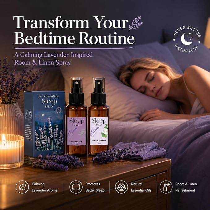 SCENTORINI Sleep Spray, 5.07 oz Pillow Spray with Lavender Essential Oil for Sleep Calming, 2 Pack Relaxing Aromatherapy Pillow Mist for Bedding, Liners, Sheets, Room Spray Air Freshener