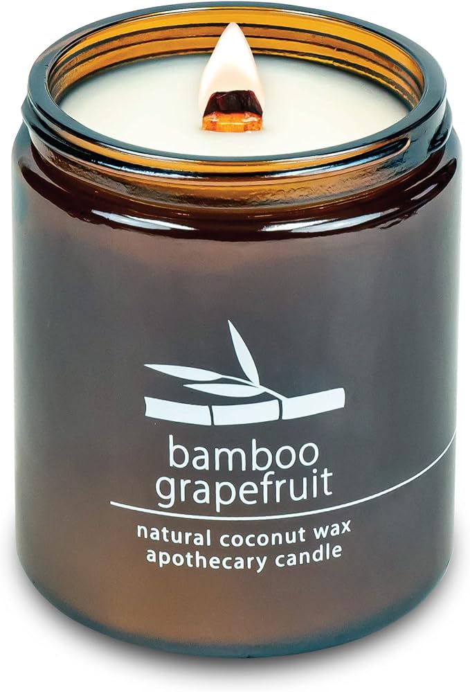 Hemlock Park Bamboo Grapefruit Apothecary Scented Candle | Crackling Wood Wick, Botanical Fragrance & Coconut Apricot Wax | Up to 60 Hour Burn Time | 8 oz | Made in USA