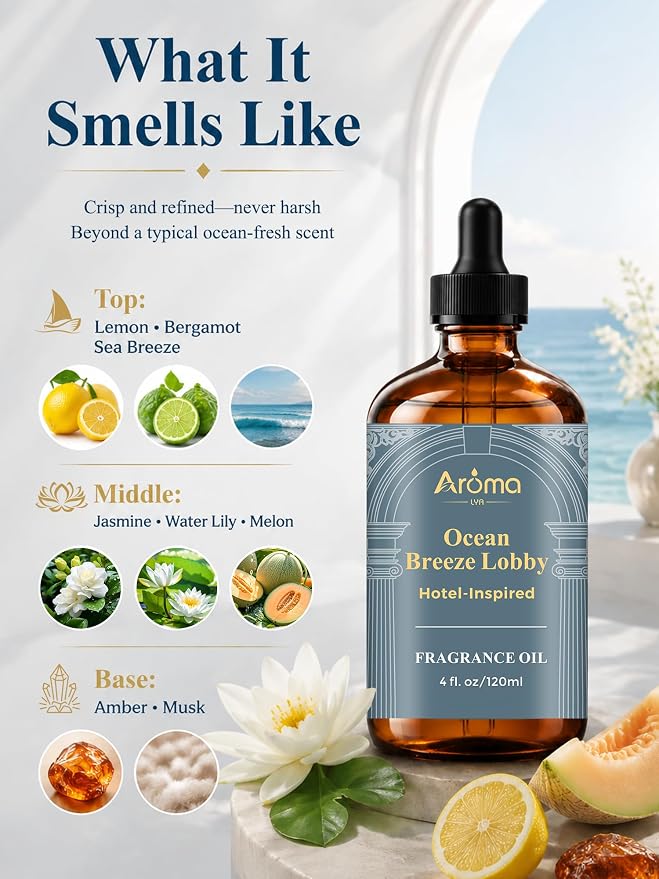 Ocean Breeze Lobby Fragrance Oil, Hotel-Inspired Coastal Resort Scent, Diffuser Oil for Home Diffusers and Crafting