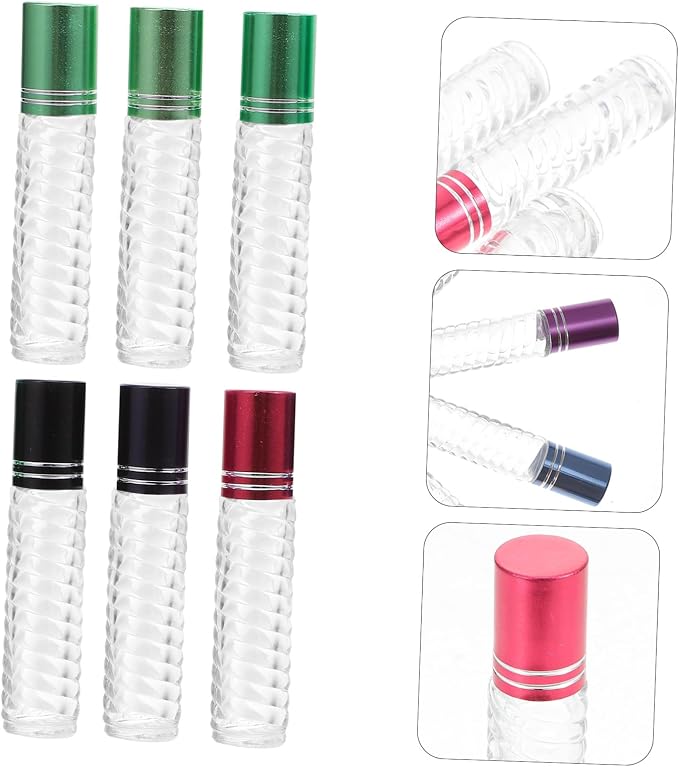 Lurrose 12pcs 5ml Glass Roller Bottles with Cap Essential Oil Bottle Kit Perfume Sub-packaging Portable Mini Roll-on for Travel and Aromatherapy Use Random Color