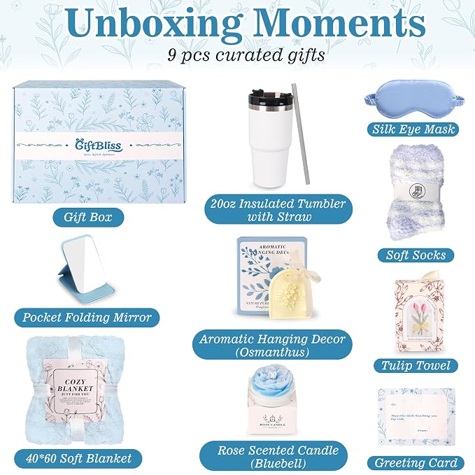 Spa Gift Baskets For Women, Self Care Gift Basket, Comfort Baskets For Mother, Get Better Soon Care Package , Birthday Gifts For Girls, Hug In A Box Sympathy, Stress Relief Gifts For Men
