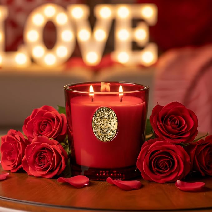 M&SENSE Large Two-Wick Soy Candle | Wild Rose & Red | 19.8 oz, 120H Burn Time | Luxury Scented Candle for Relaxation, Home Décor,Gift for her| Ideal for Valentine Day