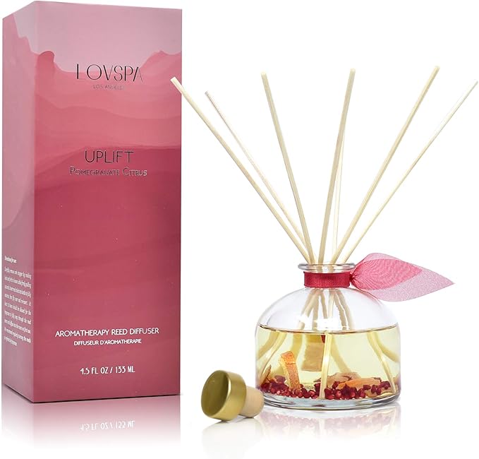 Reed Diffuser Set, Uplift Pomegranate Citrus Scented Oil Diffuser with Sticks, Home Fragrance Accessories for Bathroom Shelf Decor, Aroma Diffusers for Home or Office Desk, USA Made