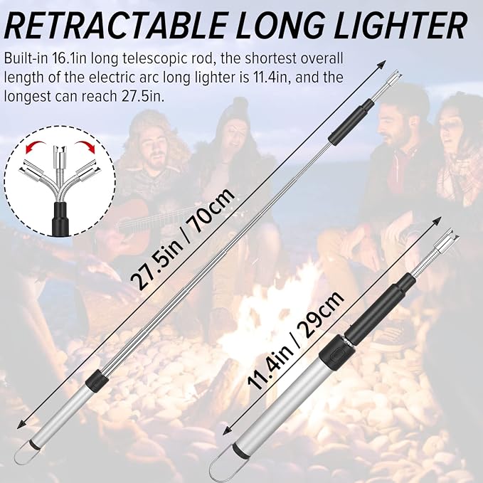 Electric Arc Lighter - Rechargeable Plasma Lighter with 11.4"-27.55" Adjustable Neck, Windproof & Flameless for Candles, Fireplaces, Fire Pits (Silver)