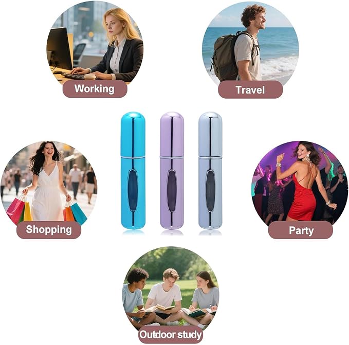 Perfume Atomizer Travel, 5ML Perfume Atomizer Refillables for Refill Portable Cologne Dispenser Small Spray, and 2Pcs Purse Hooks for Tables