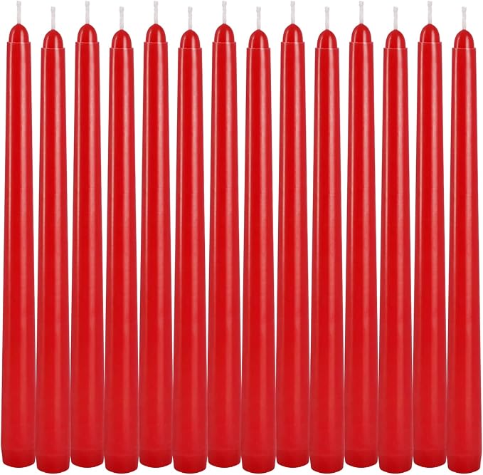 WPONSZU 14 Pack Tall Red Taper Candles 10 Inch Unscented Dripless Candlesticks for Christmas,Valentine's Day,Dinner,Party,Brithday,Wedding and Home Decoration - 8 Hour Burn Time.