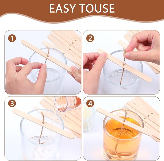 50 Pcs Wooden Wick Holders, Adjustable Candle Wick Centering Tool & Stabilizer for Candle Making Supplies, DIY Candlemaking Tools and Accessories