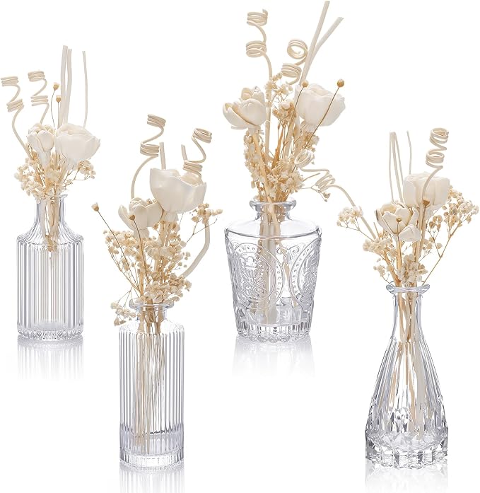 4 Pcs Reed Diffuser Set 4 Styles 5.1 oz Empty Bottles and 36 Empty Bottles with Baby's Breath High-end and Beautiful for Bedroom Bathroom Home and Office Decor