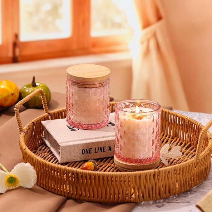 MATAHUM 2 Pack Rose Scented Candles for Home Decor, 6.5oz Natural Soy Wax Aromatherapy Jar Candles, Pink Rose Candles for Home Scented Relaxing, Valentine Birthday Housewarming Giftable for Women Girl