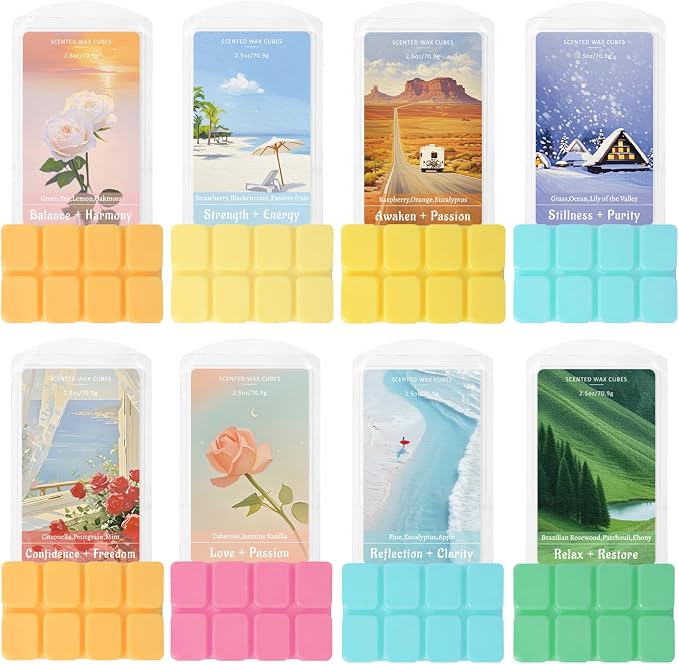 SCENTORINI Wax Melts, Soy Wax Cubes for Relax Healing, Summer Scents Wax Tarts for Warmer, Highly Scented Wax Melts Gift Set for Home Fragrance, 8 Pack