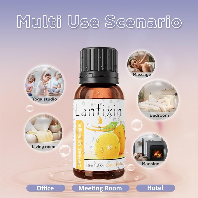 Lantixin 100% Pure Sweet Orange Essential Oil – Natural Undiluted Scent for Diffuser – Uplifting Home Fragrance for Ultrasonic Diffusers, Meditation & Crafting – 0.5 fl oz(Sweet Orange)
