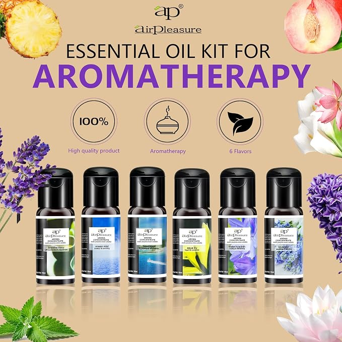 Reborn Essential Oils Set, 6x15ml Fragrance Oils Kit for Diffuser, Humidifier, Aromatherapy, Air Purifier - Aqua Lily, Water Hyacinth, Breathe Easy, Ocean Mist, Neverland, Lavender