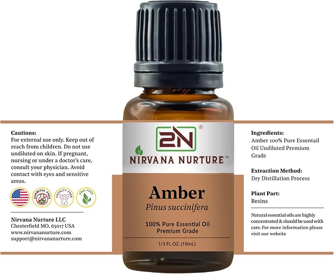 Amber Essential Oil,100% Pure Undiluted, Aromatherapy Oil for Diffuser, Hair & Skin Care