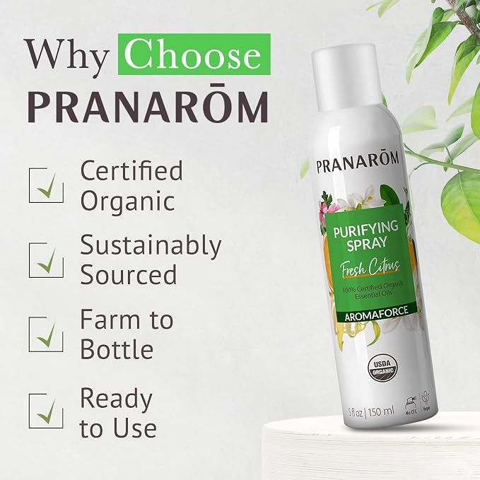 Pranarom - Aromaforce Air Purifying Spray with Organic Essential Oils, Deodorizers for Home, Essential Oil Infused with Plant Essences, Fresh Citrus Scent, Certified Organic, 150ml