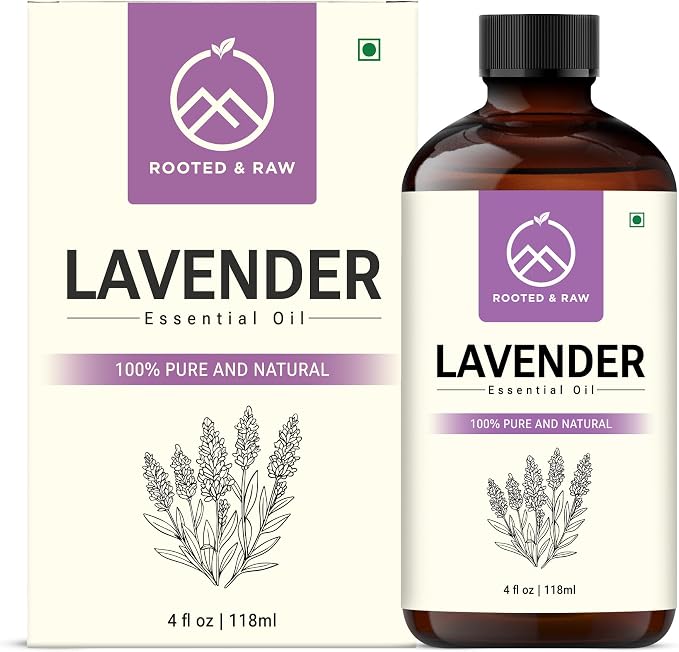 Lavender Essential Oil – Lavender Oil for Diffuser, Aromatherapy, Sleep, Skin & Hair – Large 4 fl oz with Glass Dropper – ROOTED & RAW