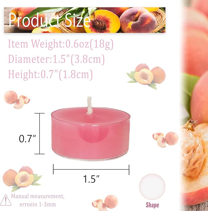 Hot Pink Tea Lights Set of 24, Peach Scented Tealight Candles, Handmade Tea Candles, Long Burning Tealights for Romantic Wedding Home Decor Gift