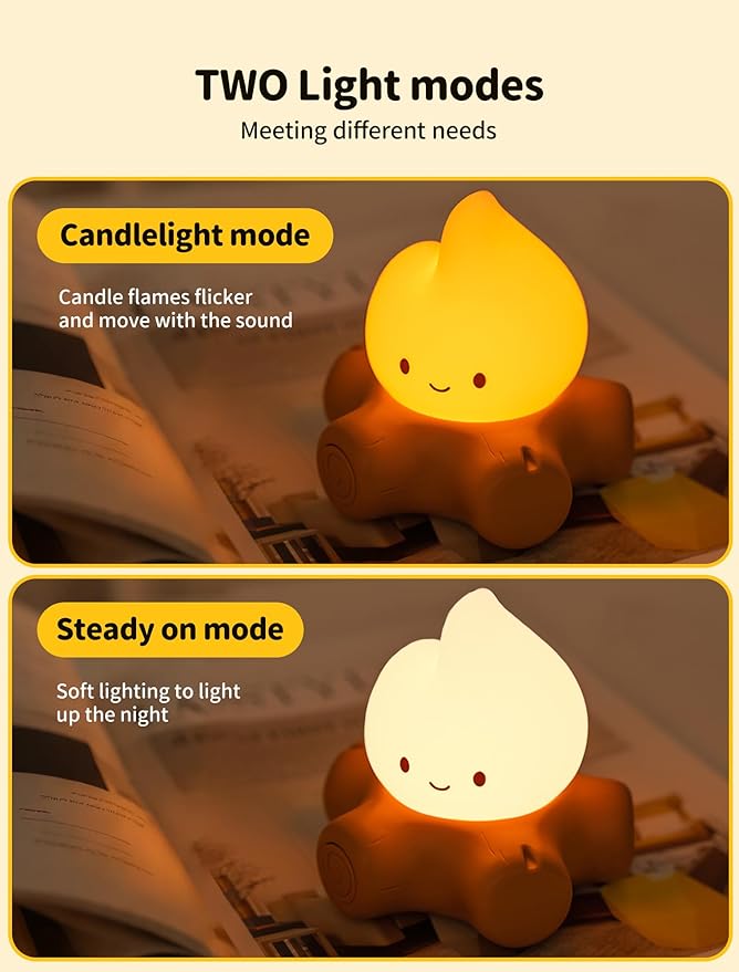 Campfire Night Light, Portable Flame Lamp with White Noise, Cute Silicone Flameless Candle Lights,Suitable for Kids lamp Bedroom, Indoor/Outdoor and Home Decoration
