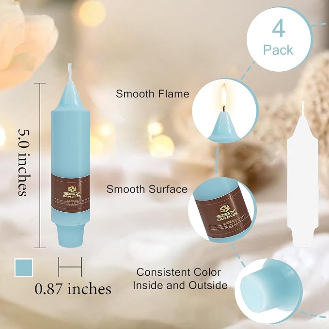 Pastel Short Taper Candle 5 Inch Candlesticks Unscented Dripless Tapered Candle Set for Home Decor Wedding Party Dinner Candles, 4 Pack