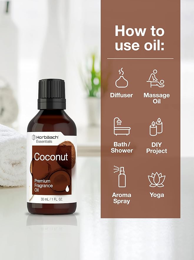 Horbäach Coconut Fragrance Oil | 1 fl oz (30ml) | Premium Grade | for Diffusers, Candle and Soap Making, DIY Projects & More