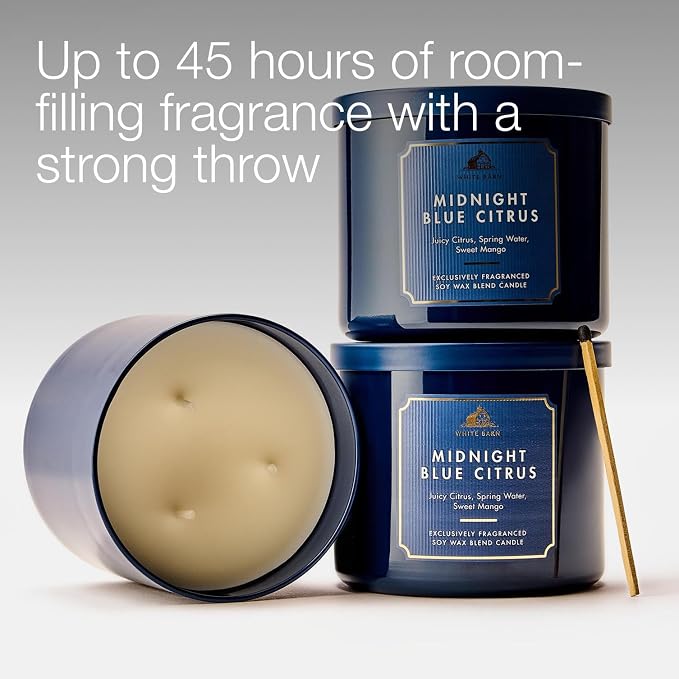 Bath & Body Works Midnight Blue Citrus 3-Wick Candle - Scented Candle for At-Home Use - Long-Lasting, Room-Filling Fragrance - High Fragrance Oil Concentration - Soy Wax Blend