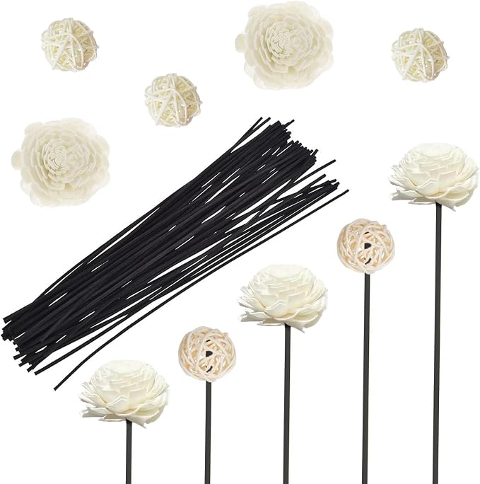 Reed Diffuser Sets, Natural Rattan Reed Fragrance Diffuser with Flower Replacement Refill Rattan Sticks for Home Decor Hotel Aromatherapy Spa - Set F