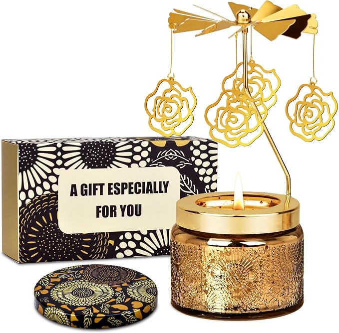 Nialnant Valentine's Day Rose Gifts for Her, Rotating Sandalwood Scented Candle for Mom Wife Sister Daughter Girlfriend Colleagues Friends, Mother's Day Birthday Gift for Women