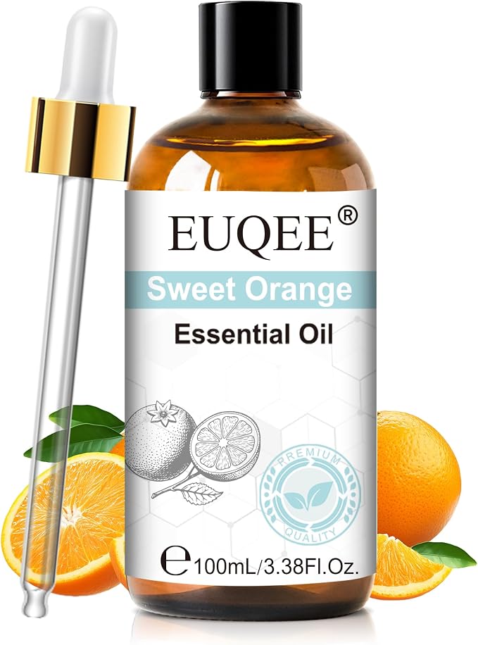 EUQEE 100ml Sweet Orange Essential Oil, Pure Sweet Orange Essential Oil for Diffuser, Massage, DIY Soap,Candle Making, Skin & Hair Care - 3.38 Fl Oz