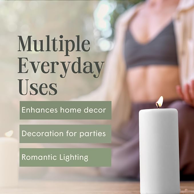 Mister Candle Dripless Unscented Pillar Candles, Set of 3 Hand Poured White Pillar Candles, Solid Color Non-Scented Candles for Home Decor, Premium Wax, 80 Hr Burn Time, 3x6 Inch
