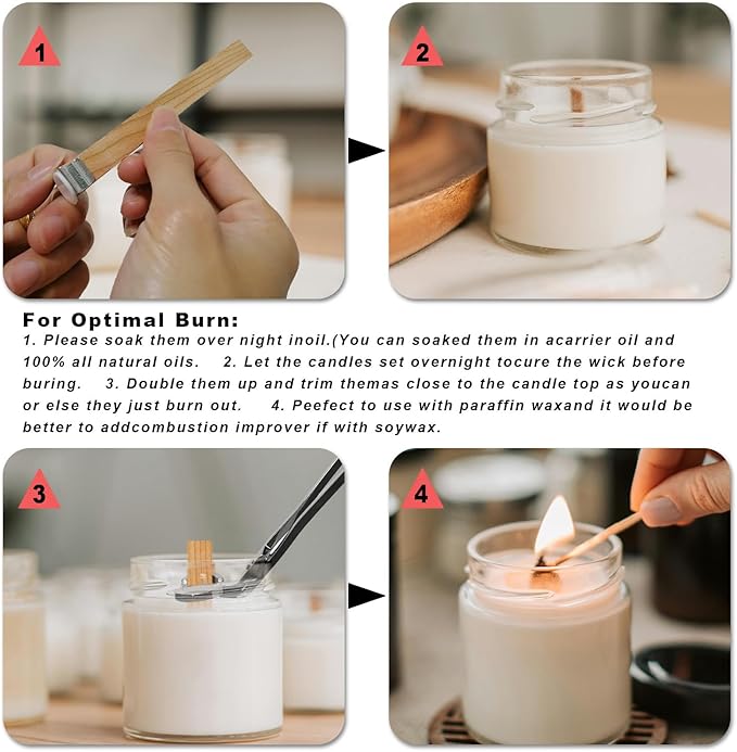 Wood Wicks for Candles Making, 100pcs Wood Candle Wicks, Include 50pcs 5.1 X 0.5 Inch Candle Making Wicks and 50pcs Iron Stand Naturally Smokeless,Wooden Candle Wicks with Black Trimmer for DIY.