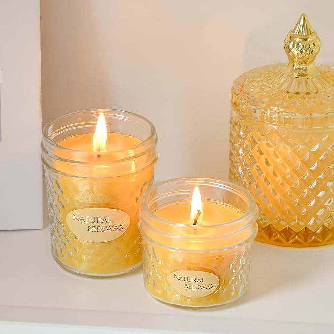 DEYBBY 5oz Beeswax Jar Candle - Natural Beeswax Candle Gift, 26-30 Hrs Burn - Handpour Bees Wax Candle for Home Decor Bath Relaxation Housewarming Gift with Natural Scent