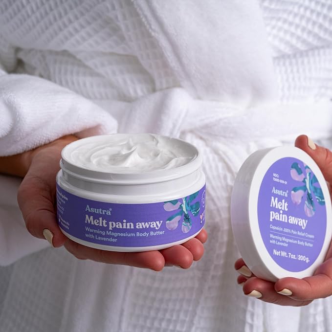 ASUTRA Melt Pain Away Magnesium Cream for Pain Relief for Feet and Body, Warming Capsaicin Cream Formula for Leg Cramps, Post-Workout Muscle Soreness (Lavender, 7 oz)