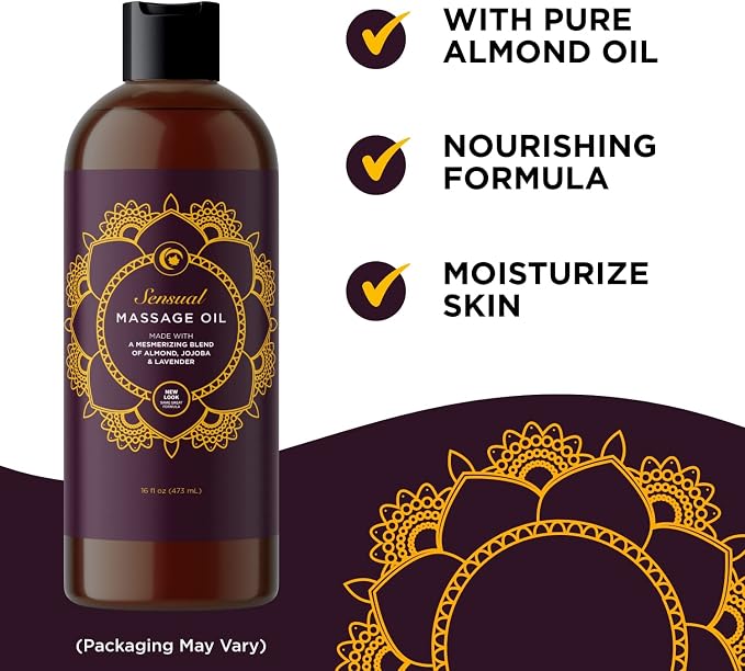 Aromatherapy Sensual Massage Oil for Couples - Relaxing Lavender Massaging Oil for Massage Therapy with Vitamin E Jojoba & Sweet Almond - Naturally Scented Vegan Non GMO & Gluten Free (16 Fl Oz)
