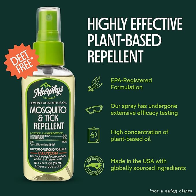 Murphy's Naturals Mosquito & Tick Bug Repellent Spray, Oil of Lemon Eucalyptus for Skin + Outdoor Gear, 2 Ounce Pump, 3-Pack