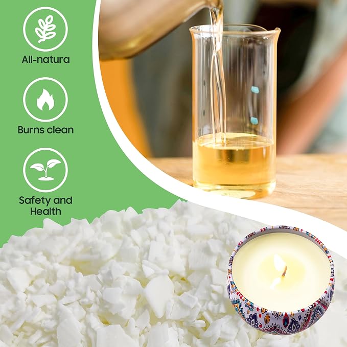 Ohcans Candle Wax 10lbs Natural Soy Wax for Candle Making 100 Cotton Candle Wicks 100 Wick Stickers & 2 Wicks Holder, Candle Making Wax Candle Making Supplies