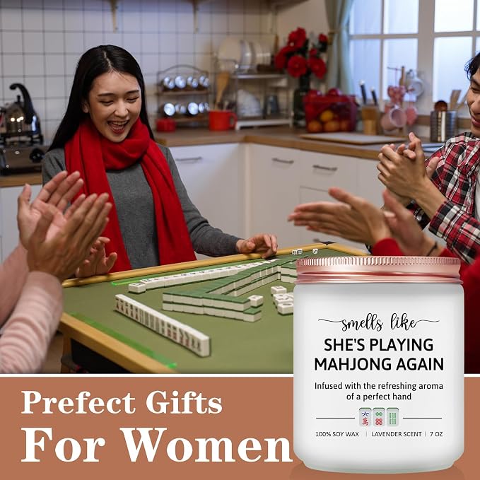 Mahjong Themed Gifts for Women - Mah Jong Accessories & Ornament - Ideas Gifts for Mahjongg Players & Lovers - Mah Jongg Party Christmas Gift for Friends - Lavender Scented Candle