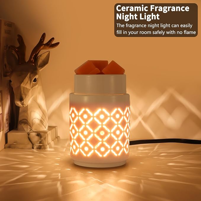 Ceramic Wax Melt Warmer,Candle Wax Warmer Night Light,2-in-1 Electric Wax Melter and Fragrance Warmer for Scented Candle Wax Burner Home Office Decor Valentine's Day Birthday Gifts(Diamond Mesh)