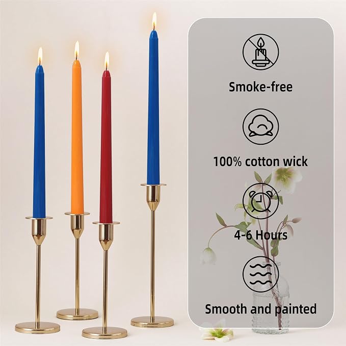 Unscented Candlesticks Dripless Taper Candles,10 inches Red Tapered Candles Colorful Candle Sticks Orange Candlestick for Home Party Wedding Restaurant Holiday,12pcs (8D-ORBLRE)