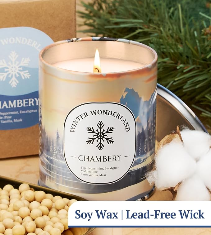 Winter Wonderland Candle | Inspired by The Rocky Mountains in Premium Tin | Soy Wax with Lead-Free Cotton Wick | 55-Hour Burn | Festive Fragrance for The Season