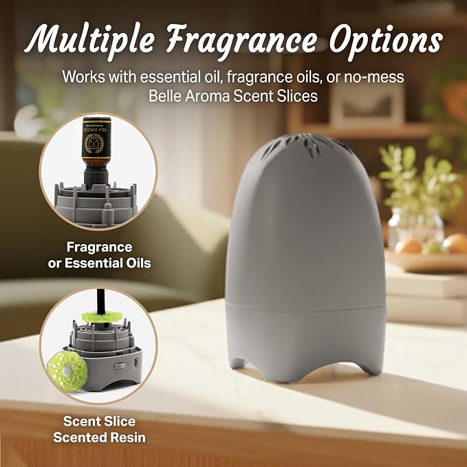 Belle Aroma Essential Breeze Max Aromatherapy Fan – Upgraded Dry Diffuser for Essential Oils or EVA Inserts – Battery or USB Powered – 30-Day Scent – No Water – for Desk, Travel, or Car - Linen