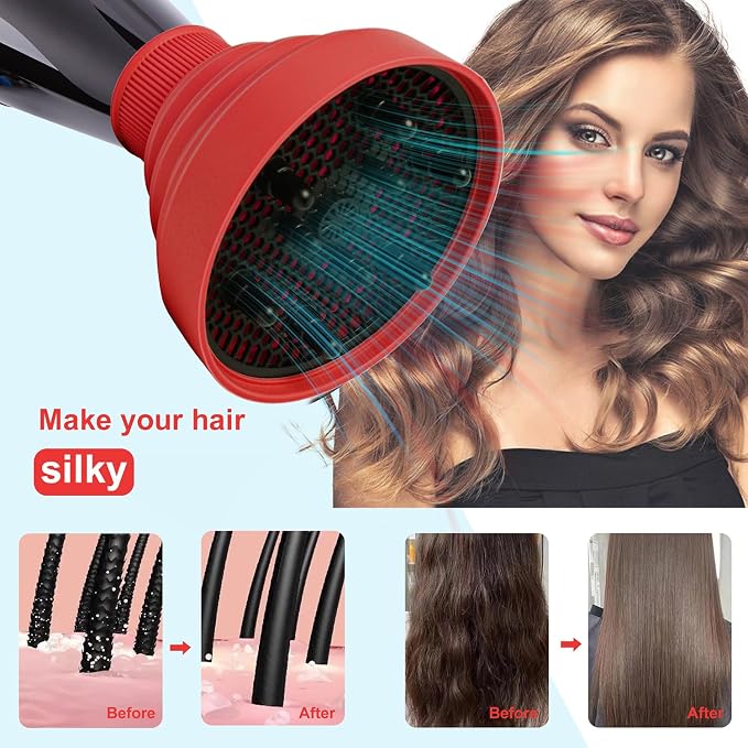 Universal Collapsible Hair Dryer Diffuser Attachment-Foldable Portable Travel and Easy Storage Hair Diffuser Fit Most Hair Dryers with Nozzle Diameter D-1.575Inch to 1.968 Inch (4-5cm)- Red