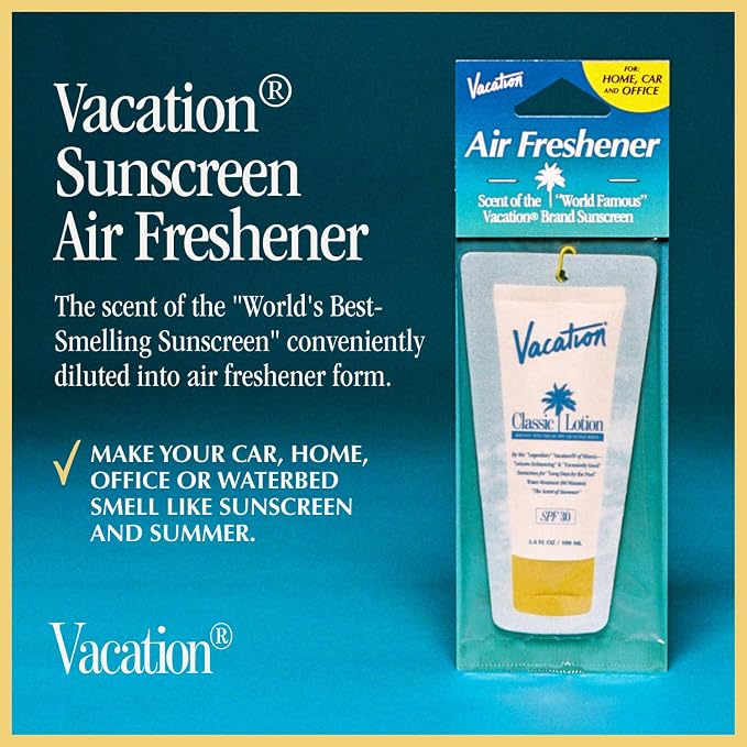 Vacation Car Air Freshener, Pack of 3 - Hanging Air Freshener for Car, Home and Office, Vacation by Vacation Sunscreen Signature Scent, Long-Lasting Deodorizer