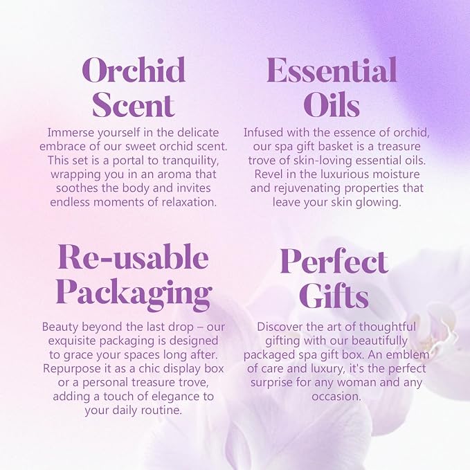 Spa Gifts for Women, Body & Earth 5 Pcs Gifts for Women Orchid Gift Sets, Bath and Body Womens Bath Gifts, Mothers Day Gift