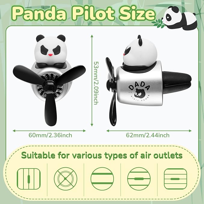 Tallew Car Air Freshener Cute Panda Car Vent Clip Diffuser with Rotating Propeller Outlet Vent 2.5" x 2.4" x 2.1" Easy to Install Included 2 Scents Aroma Tablets Aromatherapy Ornament Auto Accessories