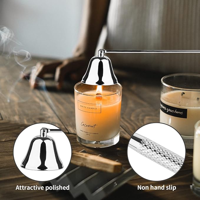 Kirecoo 3 in 1 Candle Accessory Set, Candle Wick Trimmer Cutter, Snuffer, Dipper, Wick Care Kit with Trimmer, Dipper and Extinguisher (Silver)