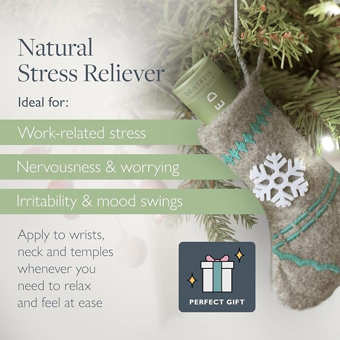 Scentered Aromatherapy De-Stress Balm Christmas Stocking Gift for Stress Relief - Essential Oil Roll On with Chamomile & Rosemary - Calming Relaxation - Self-Care Stocking Stuffers for Women