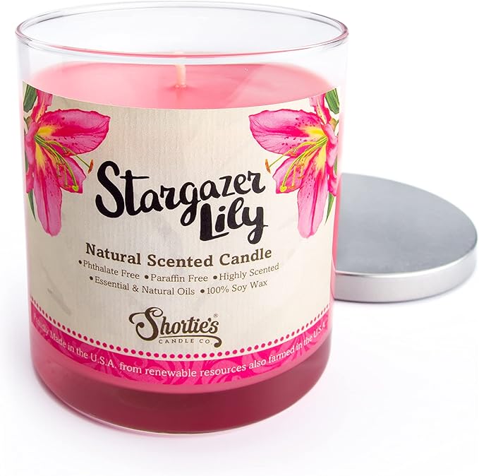 Stargazer Lily Scented Natural Soy Candle, Essential Fragrance Oils, 100% Soy, Phthalate & Paraben Free, Clean Burning, 9 Oz.